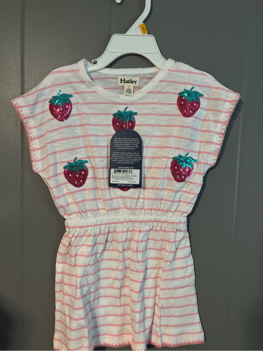 Hatley White and Pink Striped Strawberry Sequin Dress
